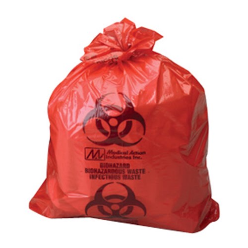 BAG BIOHAZARD RED 23" X 23" 1.5 ML