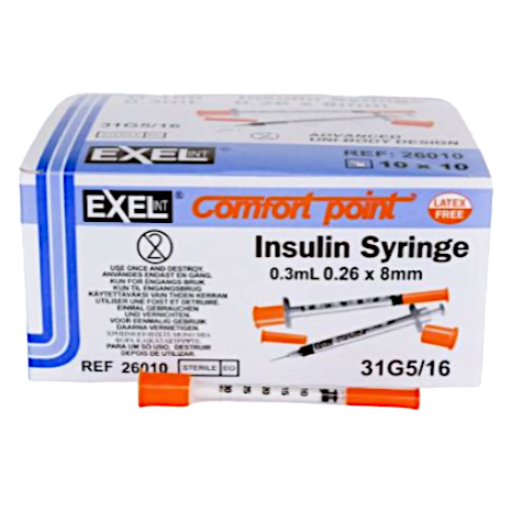 SYRINGE INSULIN NEEDLE 31Gx5/16" 3/10cc