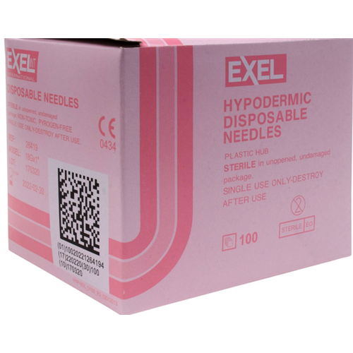 NEEDLE HYPODERMIC EXEL 18G x 1" BX/100