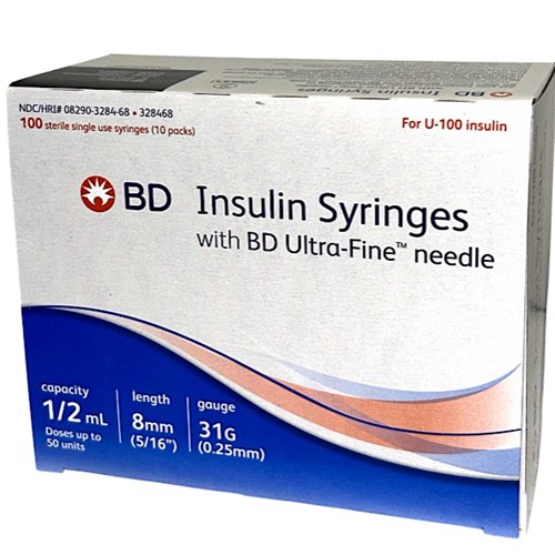 SYRINGE INSULIN 1/2ML 31Gx5/16" BX/100