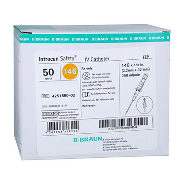 CATHETER IV STRAIGHT14G x 1 1/4" BX/50