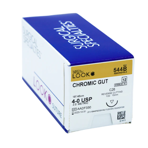 SUTURE 4/0 18" CHROMIC GUT C-26 BX/12