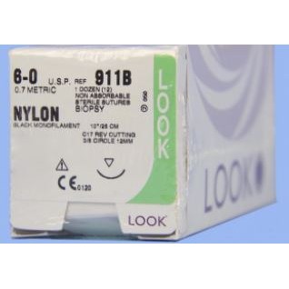 SUTURE 6/0 10" NYLON BLACK MONO C17 12MM