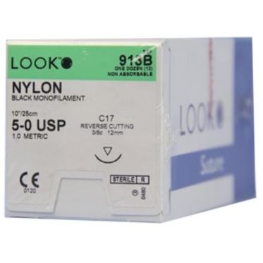 SUTURE 5/0 10" NYLON BLK MONO C-17 12MM