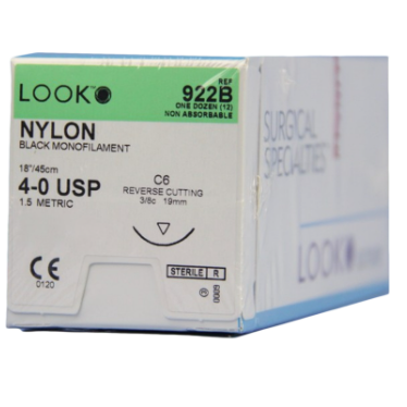 SUTURE 4/0 18" NYLON BLACK C6 19MM LOOK