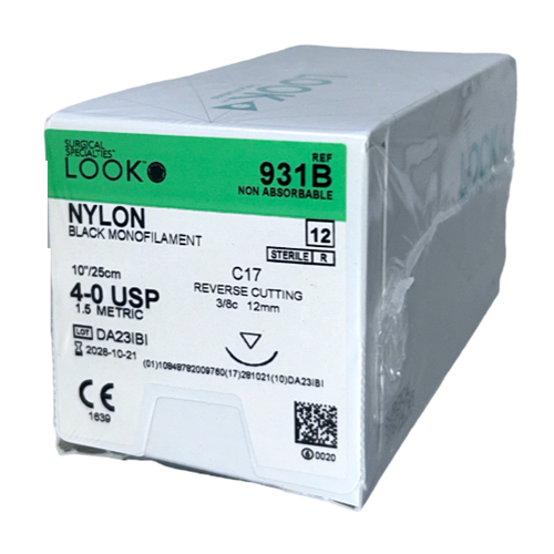 SUTURE 4/0 10" NYLON BLACK C17 12MM