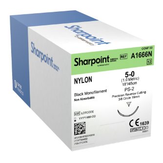 SUTURE 5/0 18" NYLON PS-2 19MM BX/12