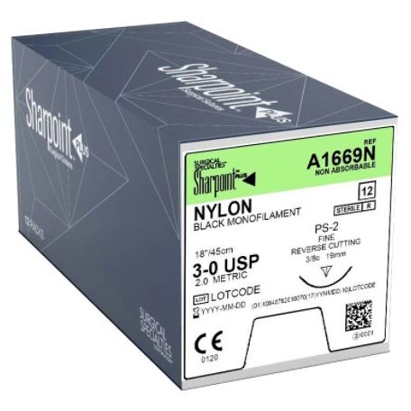 SUTURE 3/0 18" NYLON PS-2 18MM