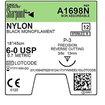 SUTURE 6/0 18" NYLON P-13 13MM