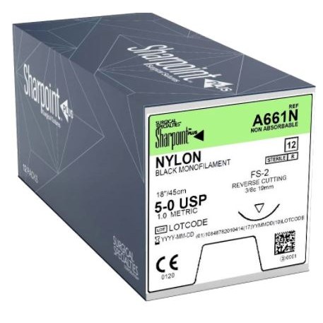 SUTURE 5/0 18" NYLON PS-2 19MM