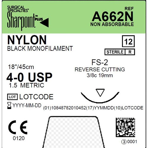 SUTURE 4/0 18" NYLON MONO FS-2 19MM