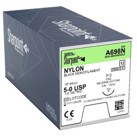 SUTURE 5/0 18" NYLON P-3 13MM