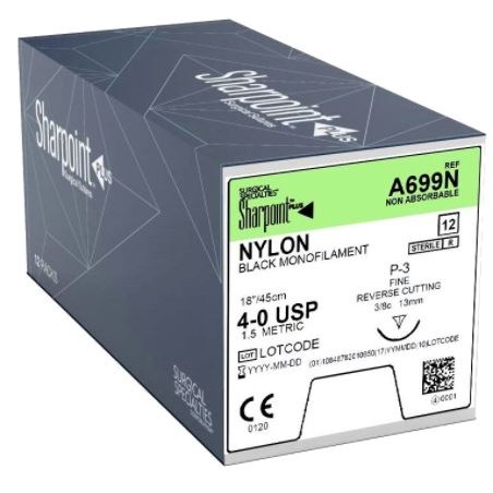 SUTURE 4/0 18" NYLON P-3 13MM