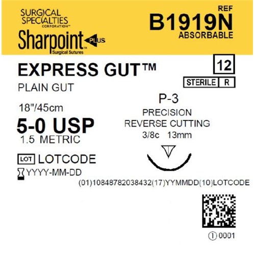 SUTURE 5/0 18" EXPRESS GUT P-3 BX/12