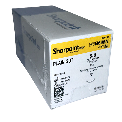 SUTURE 5/0 18" PLAIN GUT P-3 13MM BX/12