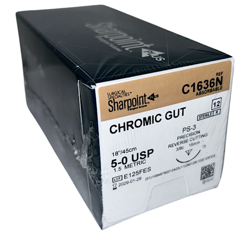 SUTURE 5/0 18" CHROMIC GUT PS-3 16MM