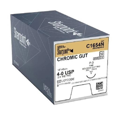 SUTURE 4/0 18" CHROMIC GUT P-3 13MM