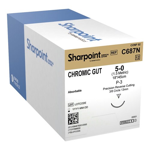 SUTURE 5/0 18" CHROMIC GUT P-3 13MM