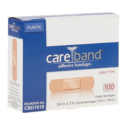 BANDAGE STRIPS PLASTIC 1x3" LF TAN BX/10