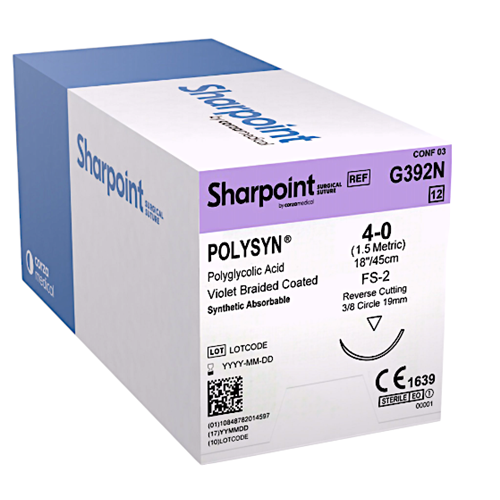 SUTURE 4/0 18" VIOLET POLYSYN FS-2 BX/12