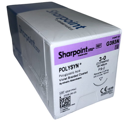 SUTURE 3/0 18" VIOLET POLYSYN FS-2 BX/12