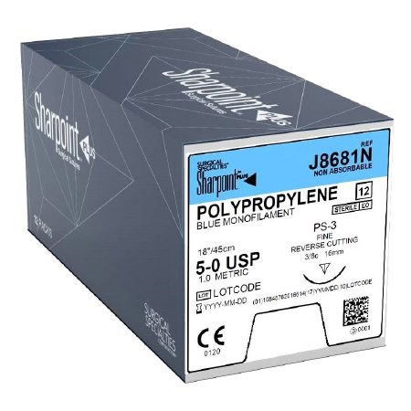 SUTURE 5/0 18" POLYPROPYLENE PS-3 16MM