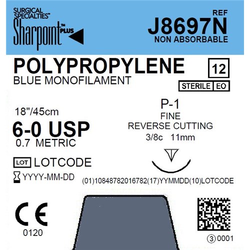 SUTURE 6/0 18” POLYPROPYLENE P-1 11MM