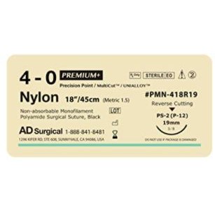 SUTURE 4/0 18" NYLON 19MM P2 AD SURGICAL