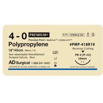 SUTURE 4/0 18" POLYPROPYLENE 19MM AD SUR