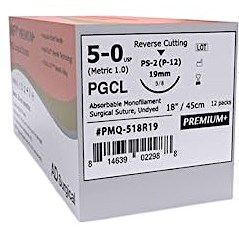 SUTURE 5/0 18” PGCL 19MM 3/8 CIR 12/BX