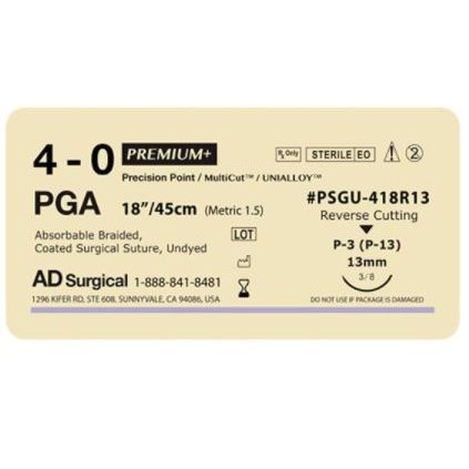 SUTURE 4/0 18" PGA P-3 VIOLET BX/12