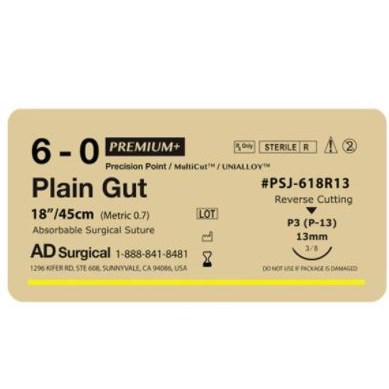 SUTURE 6/0 18" PLAIN GUT 13MM AD SURGICL