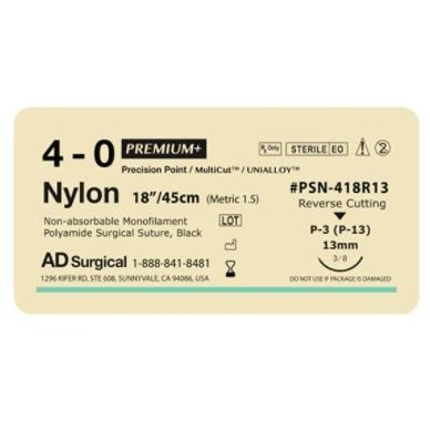 SUTURE 4/0 18" NYLON 13MM P-3 AD SURGICL