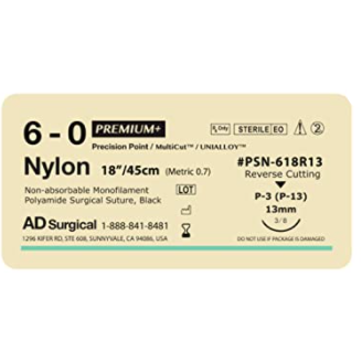 SUTURE 6/0 18" NYLON PREMIUM 13MM AD SUR