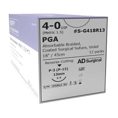 SUTURE 4/0 18" PGA 13MM AD SURGICAL