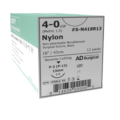 SUTURE 4/0 18" NYLON 13MM SM AD SURGICAL