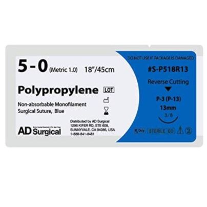 SUTURE 5/0 18" POLYPROPYLENE 13MM AD SUR