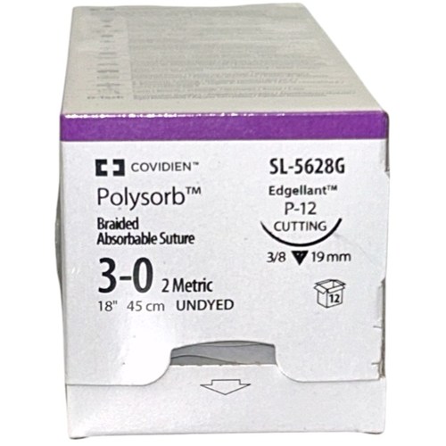 SUTURE 3/0 18" POLYSORB UNDYED P-12 19MM