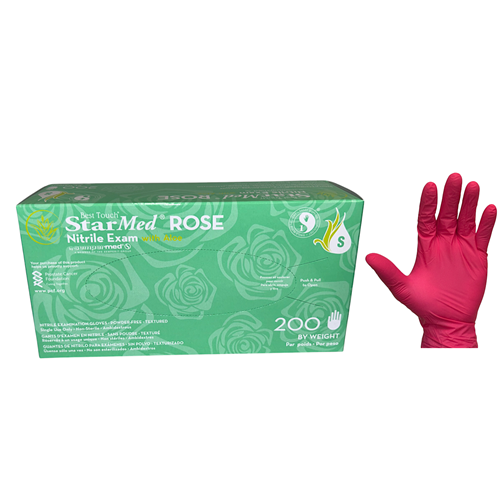 GLOVES NITRILE ROSE SMALL STARMED