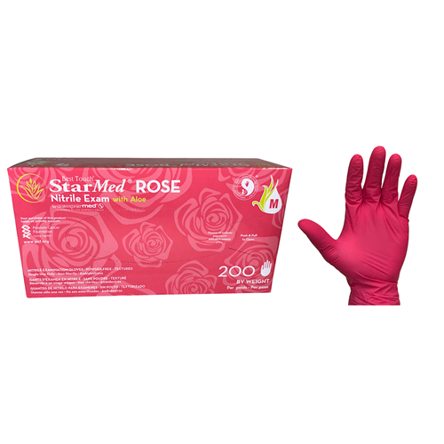 GLOVES NITRILE ROSE MEDIUM STARMED