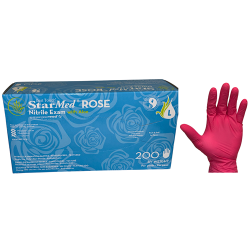 GLOVES NITRILE ROSE LARGE STARMED