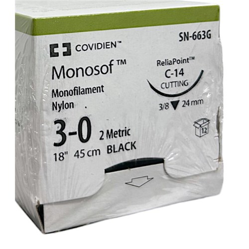 SUTURE 3/0 18" MONOSOF NYLON C-14