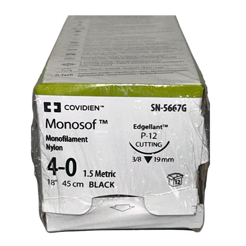 SUTURE 4/0 18" MONOSOF NYLON BLACK P-12